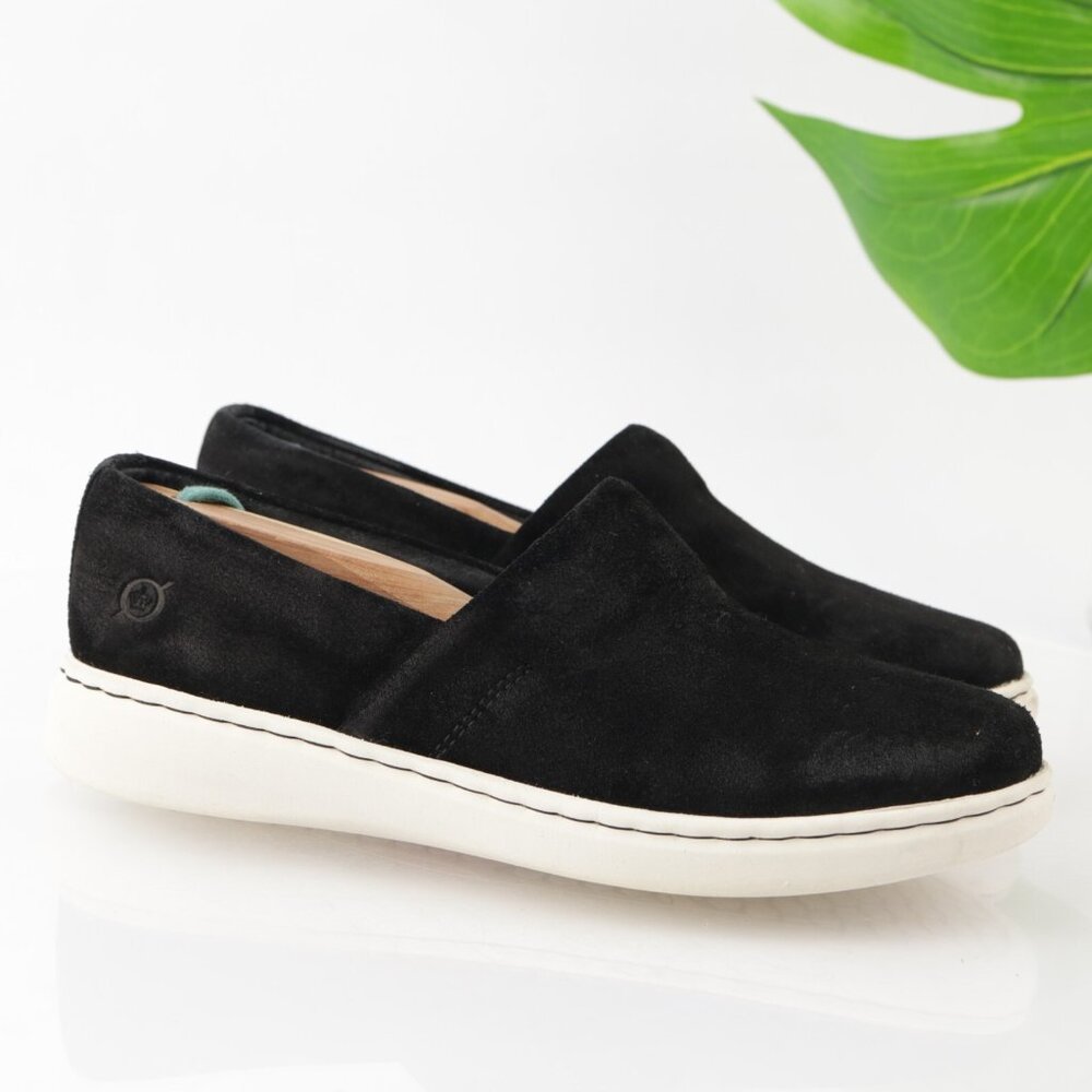 Born Womens Judy Slip On Shoes‎ Size 7 Black Suede Flats Loafers Casual Comfy